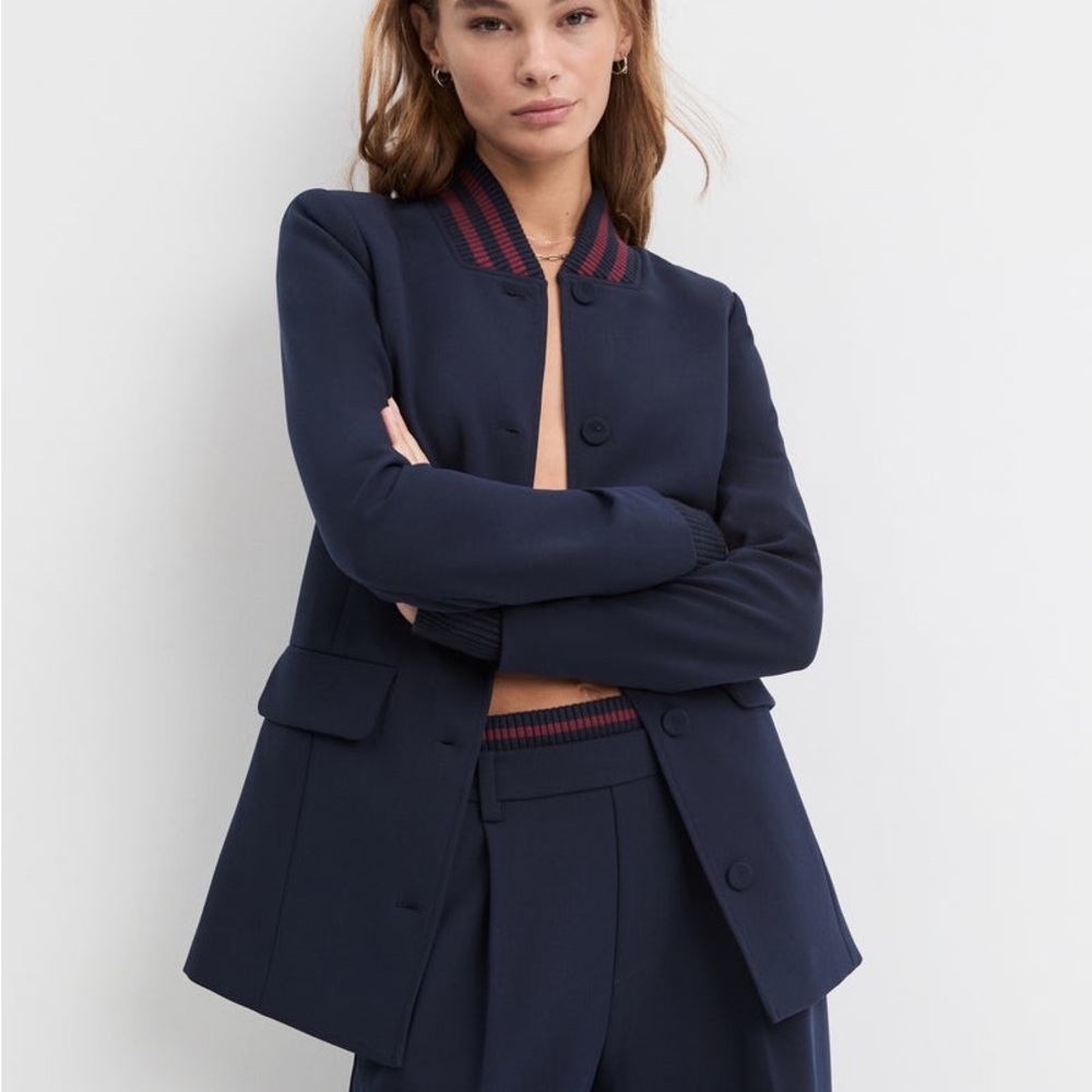 Favorite Daughter The Varsity Tailored Blazer Navy Vino Small NWT